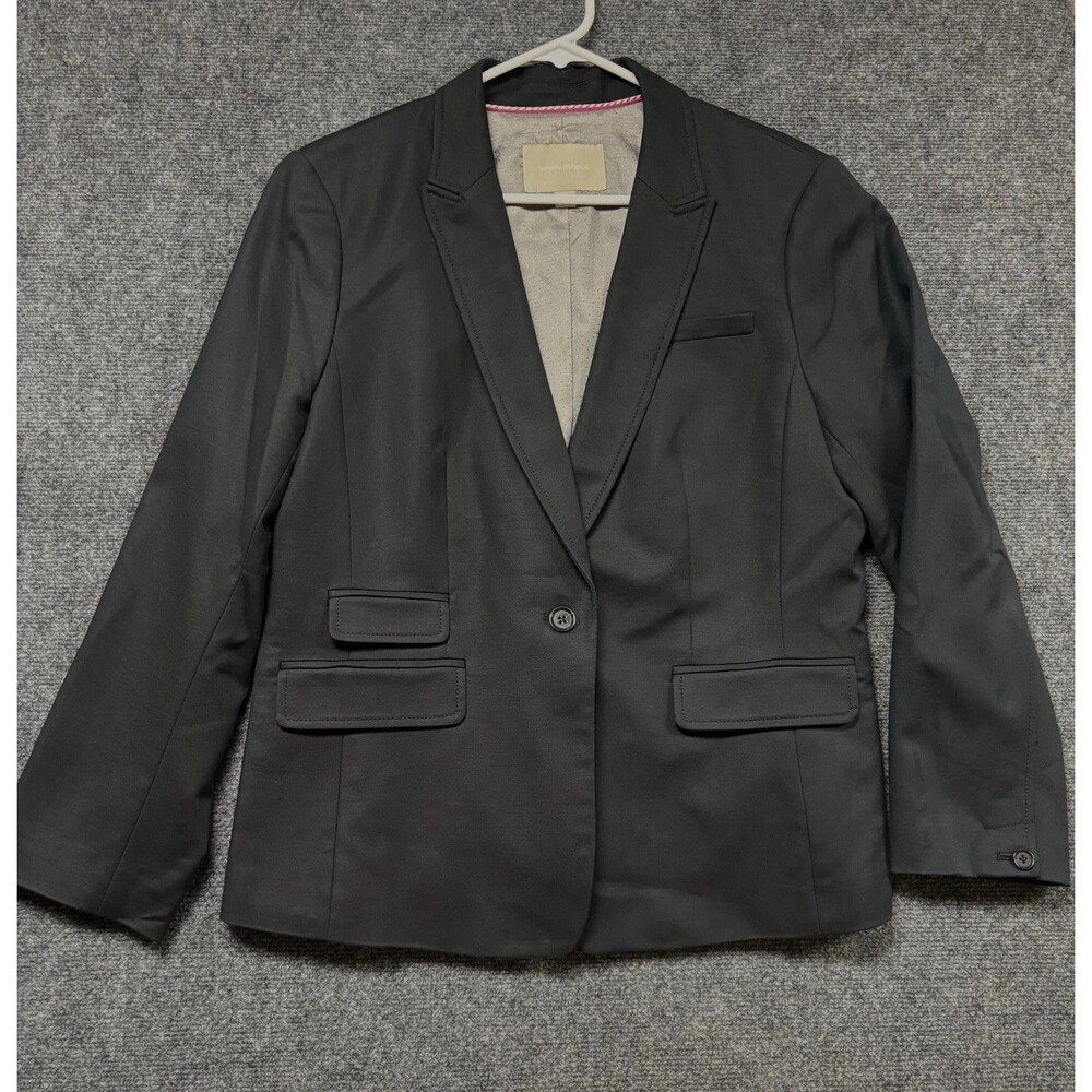 Banana Republic Blazer Women 14 Black 1 button Classic Preppy Business Suit Work